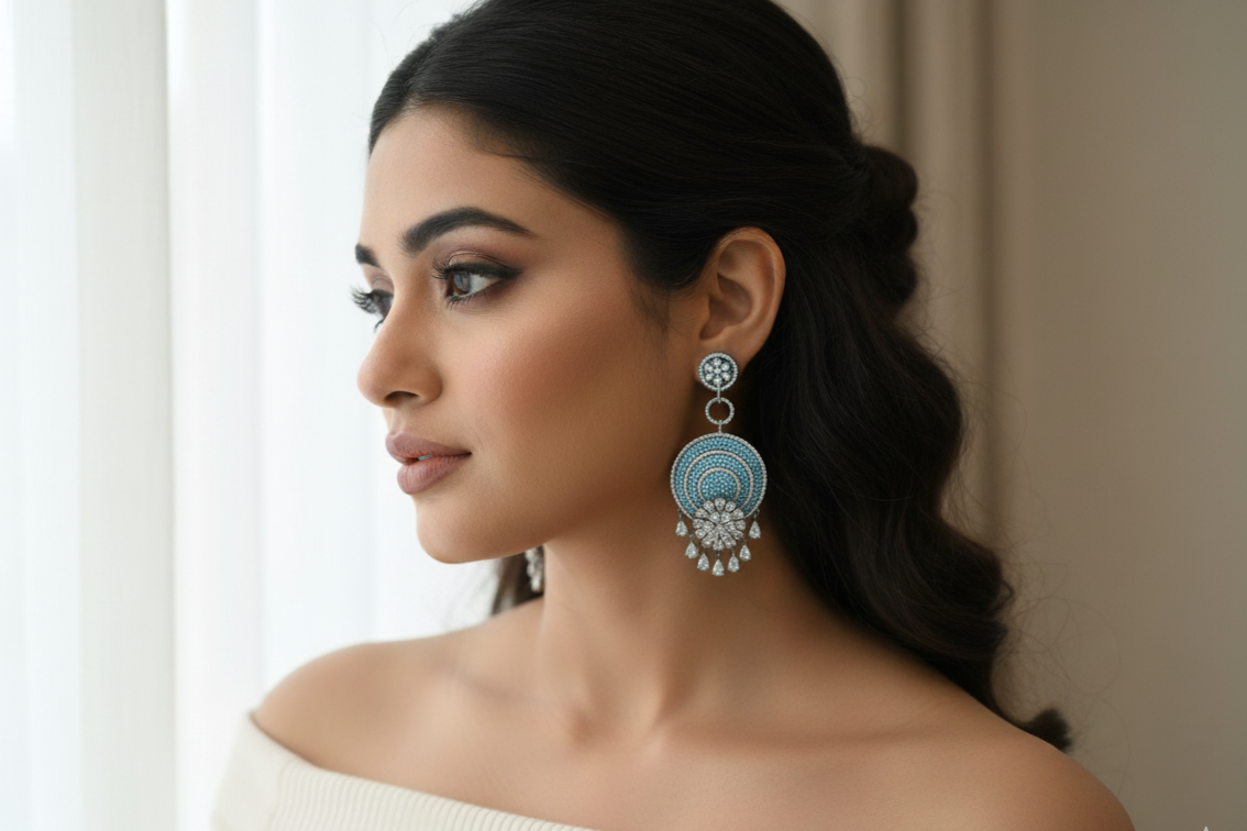 CZ Pave Setting Earrings - Turquoise