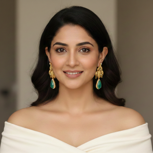 Matt Gold Designer Kundan Doublet Earrings - Mint