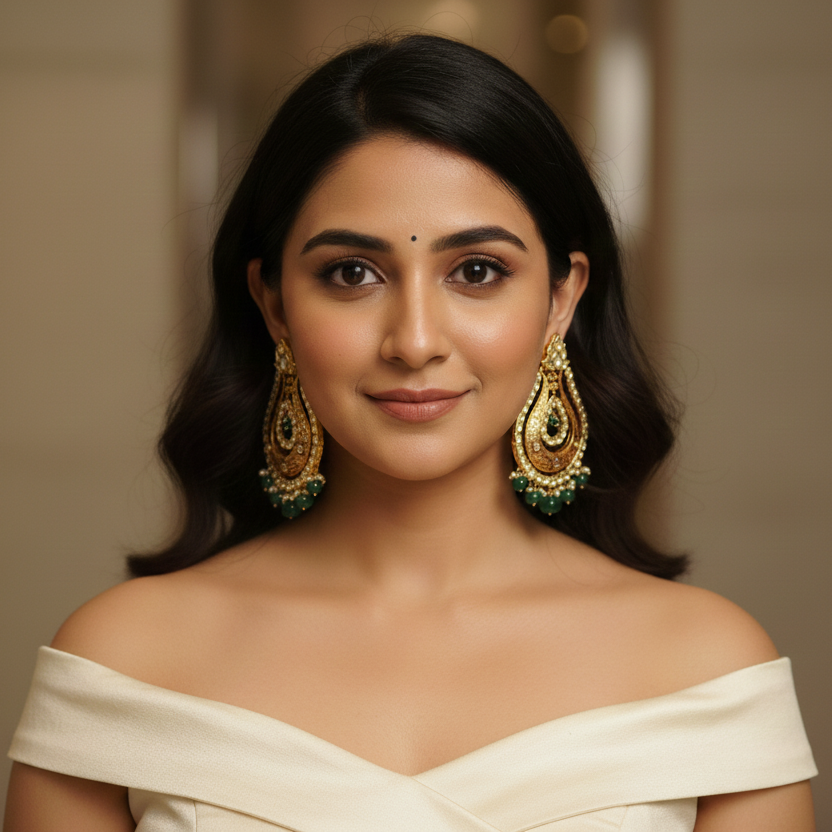 Premium Matt Gold Enamel & Polki Earrings