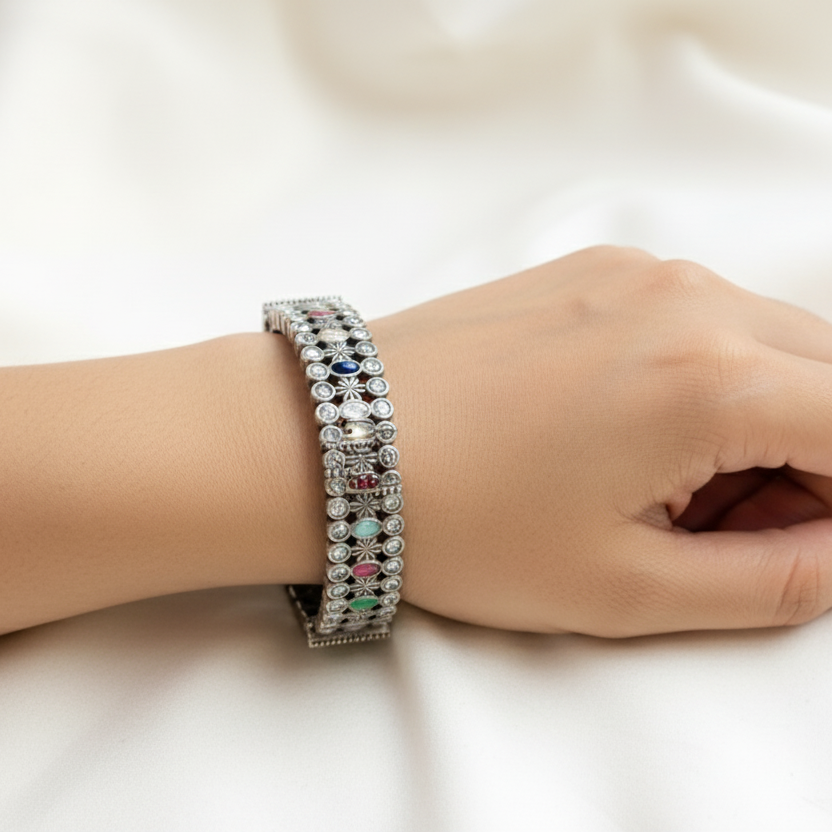 Kripa Silver Look Alike Bangle  Set - Multi