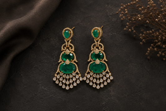 Aarika Doublet, MicroCZ & Mehndi Polish Earrings - Emerald