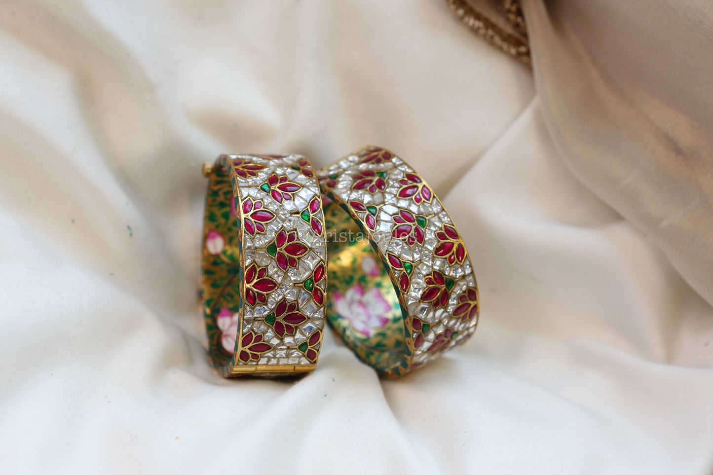 Zeenat Takkar Jadau Kundan Bangle Set (Openable) - Clear