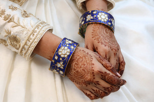 Inaya Takkar Jadau Kundan Bangle Set (Openable) - Blue