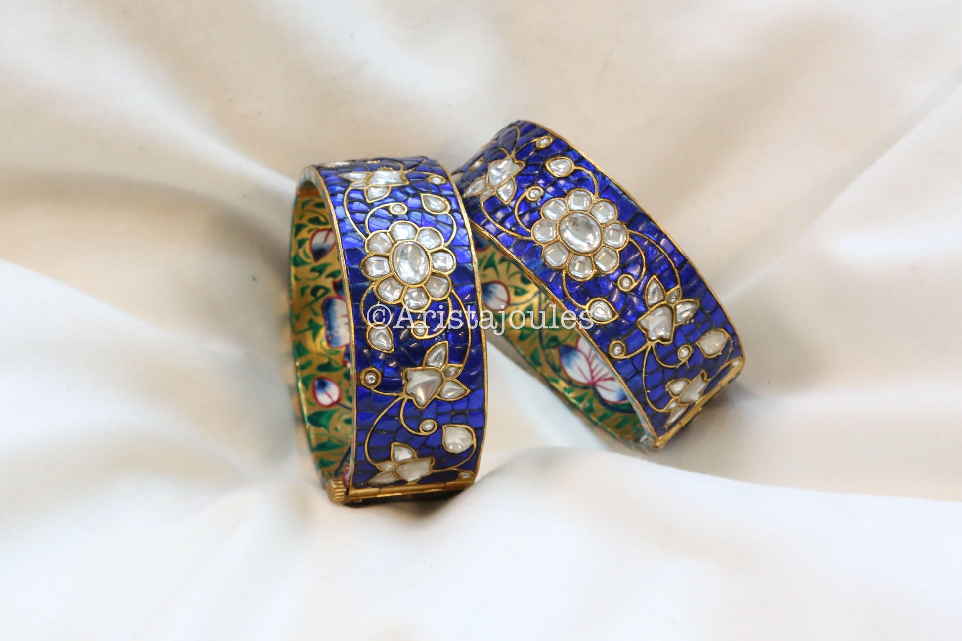 Inaya Takkar Jadau Kundan Bangle Set (Openable) - Blue