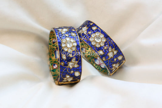 Inaya Takkar Jadau Kundan Bangle Set (Openable) - Blue