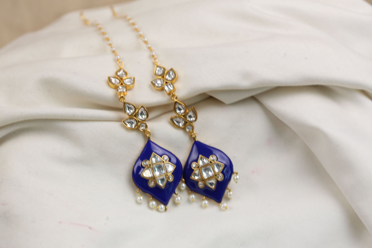Deepa Enamel Jadau Kundan Earrings - Blue
