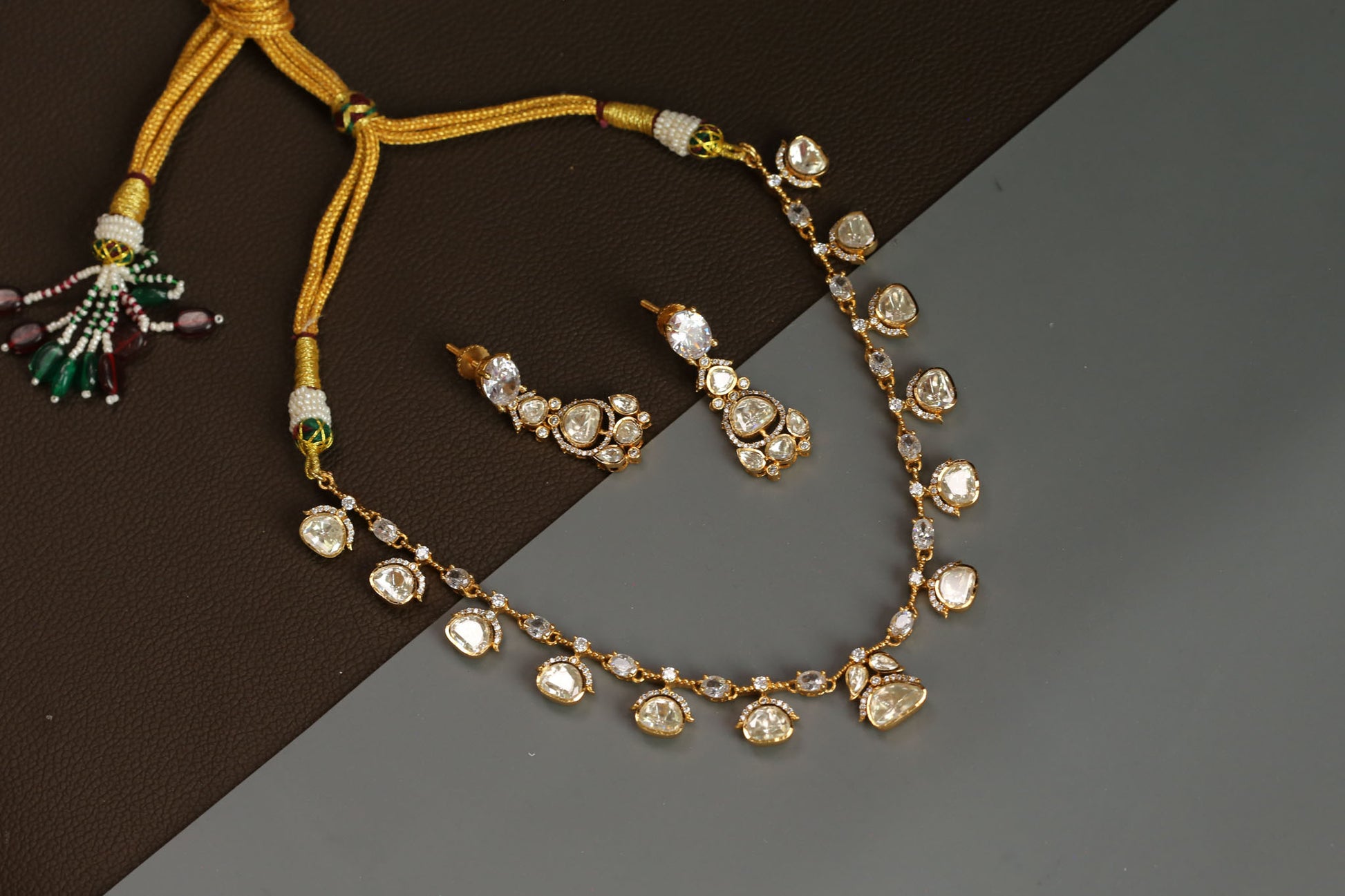Meera Dainty Real Moissanite Necklace Set - Clear