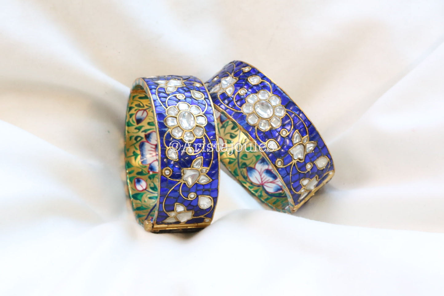 Inaya Takkar Jadau Kundan Bangle Set (Openable) - Blue