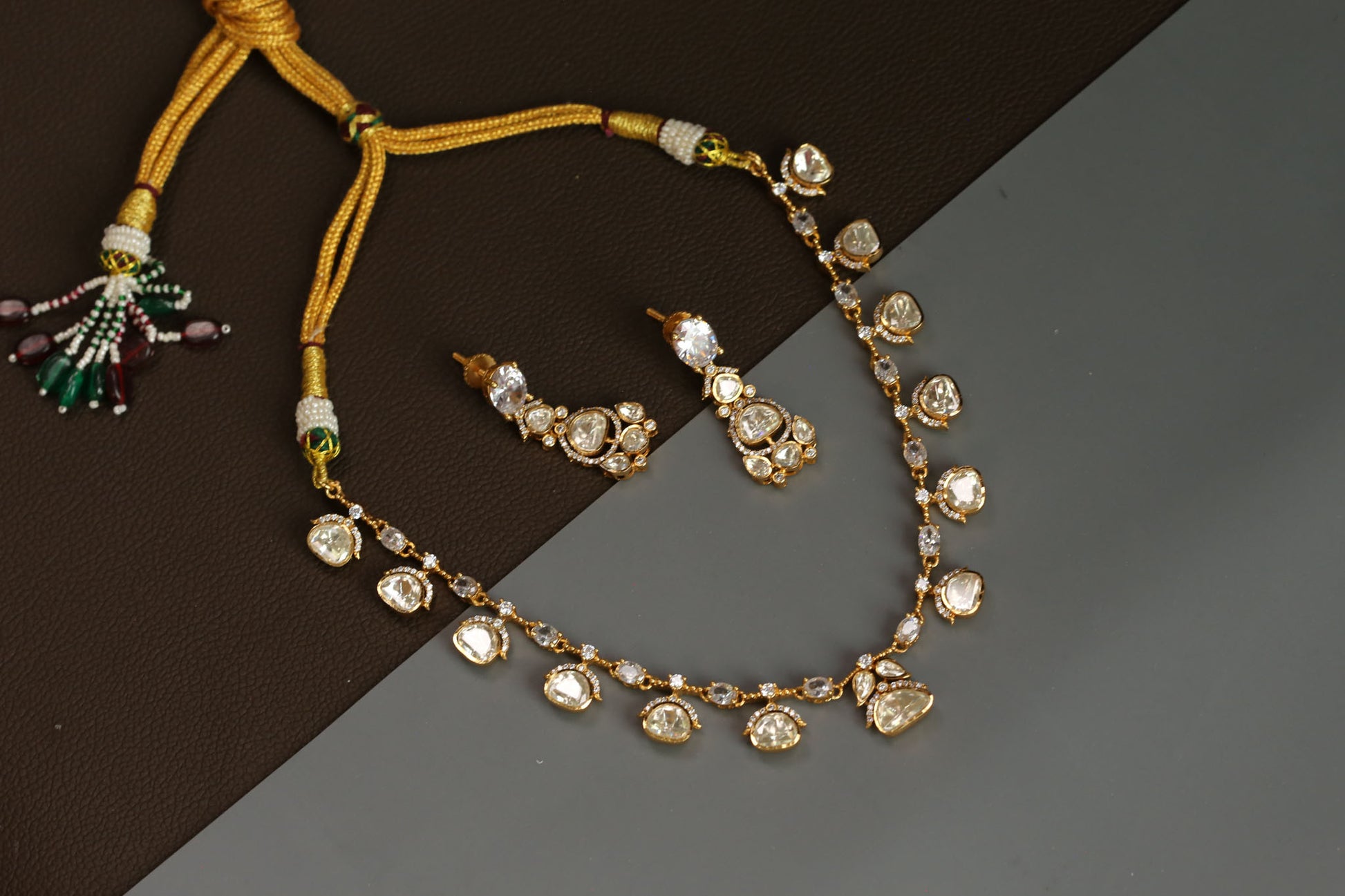 Meera Dainty Real Moissanite Necklace Set - Clear