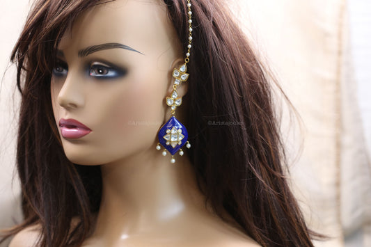 Deepa Enamel Jadau Kundan Earrings - Blue
