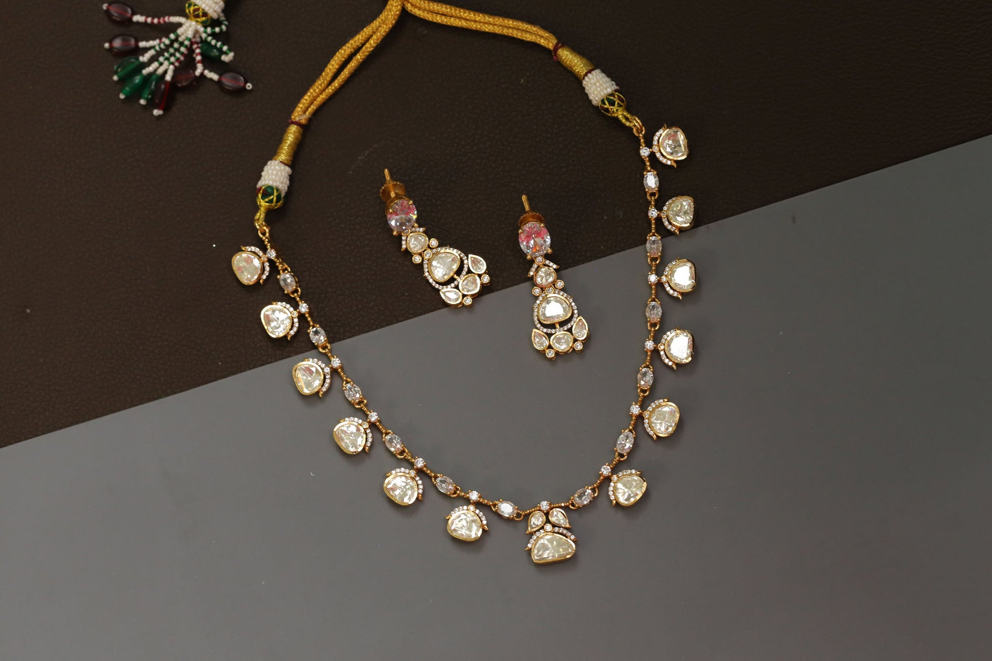 Meera Dainty Real Moissanite Necklace Set - Clear