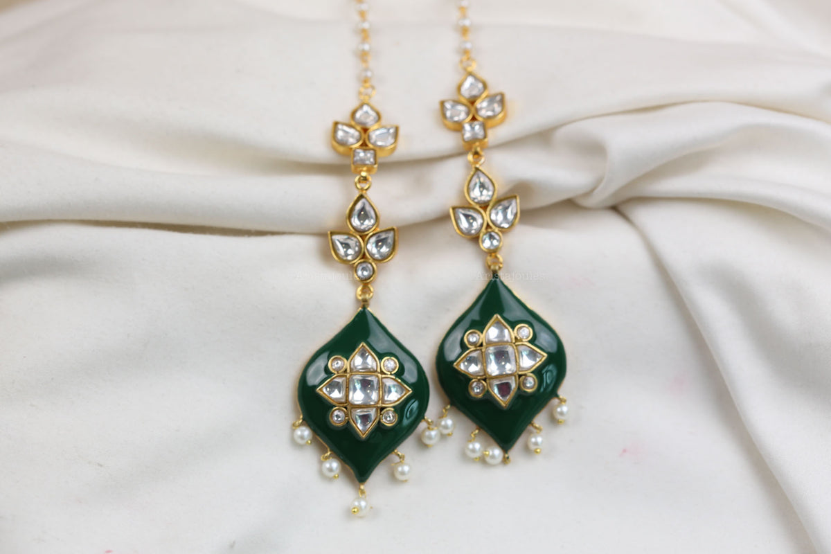 Deepa Enamel Jadau Kundan Earrings - Green