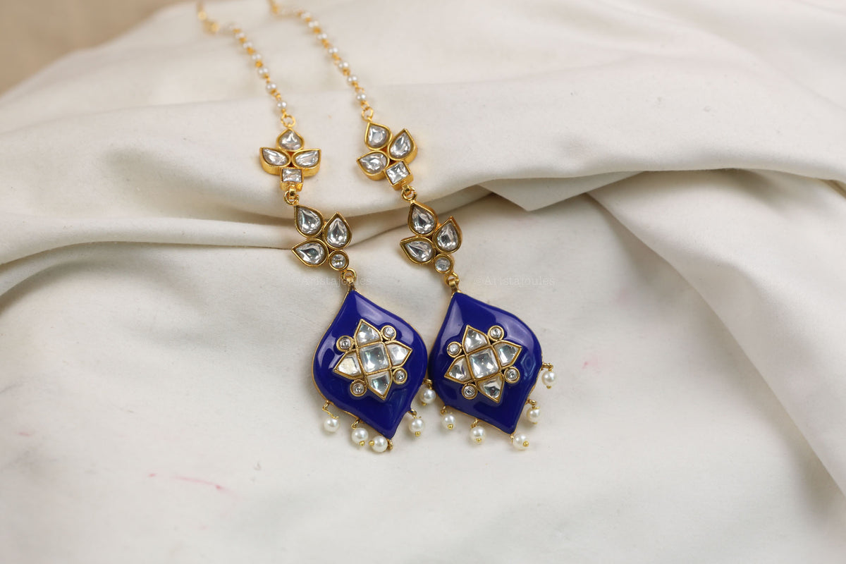 Deepa Enamel Jadau Kundan Earrings - Blue