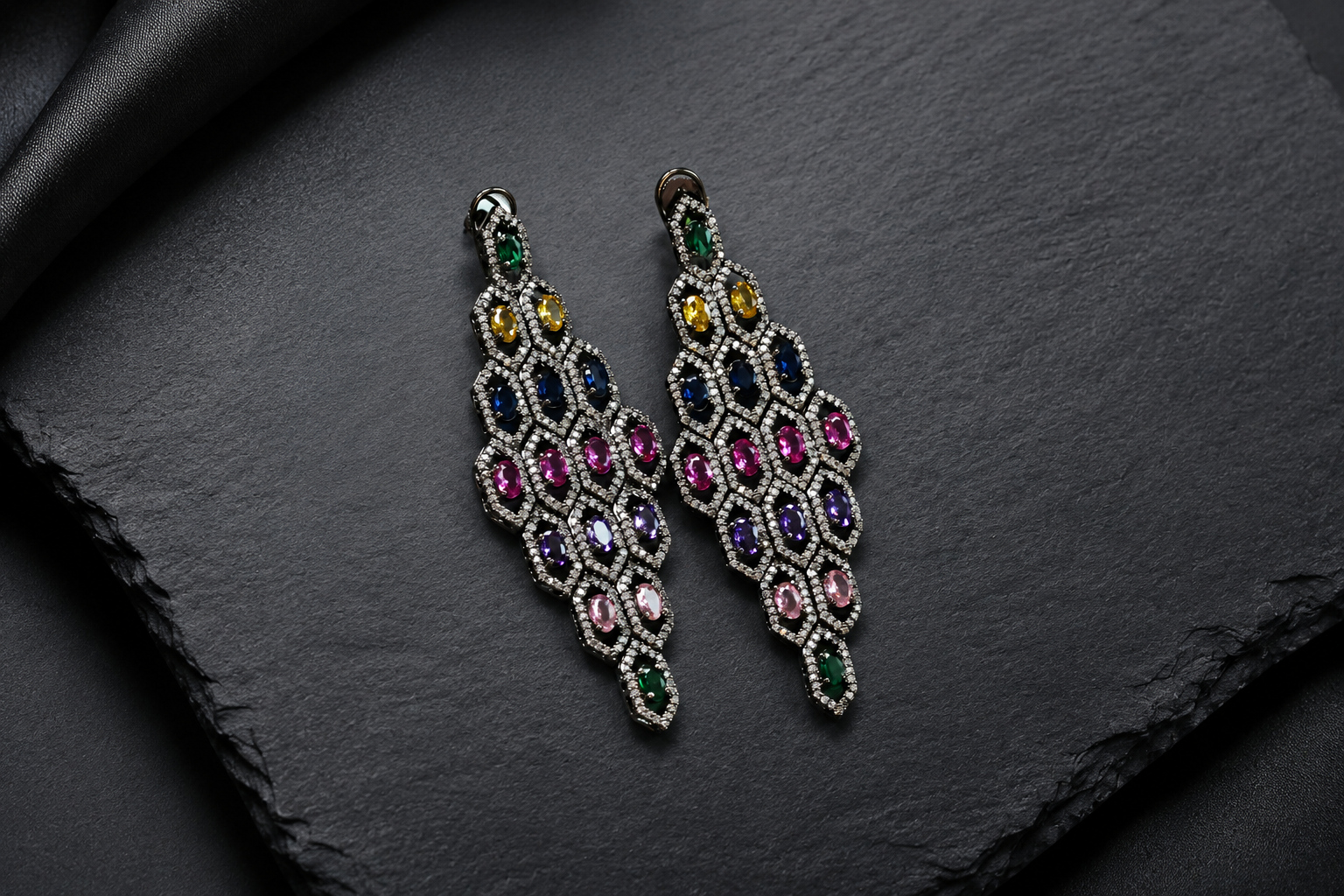 Multi Color Stones Victorian Finish Earrings