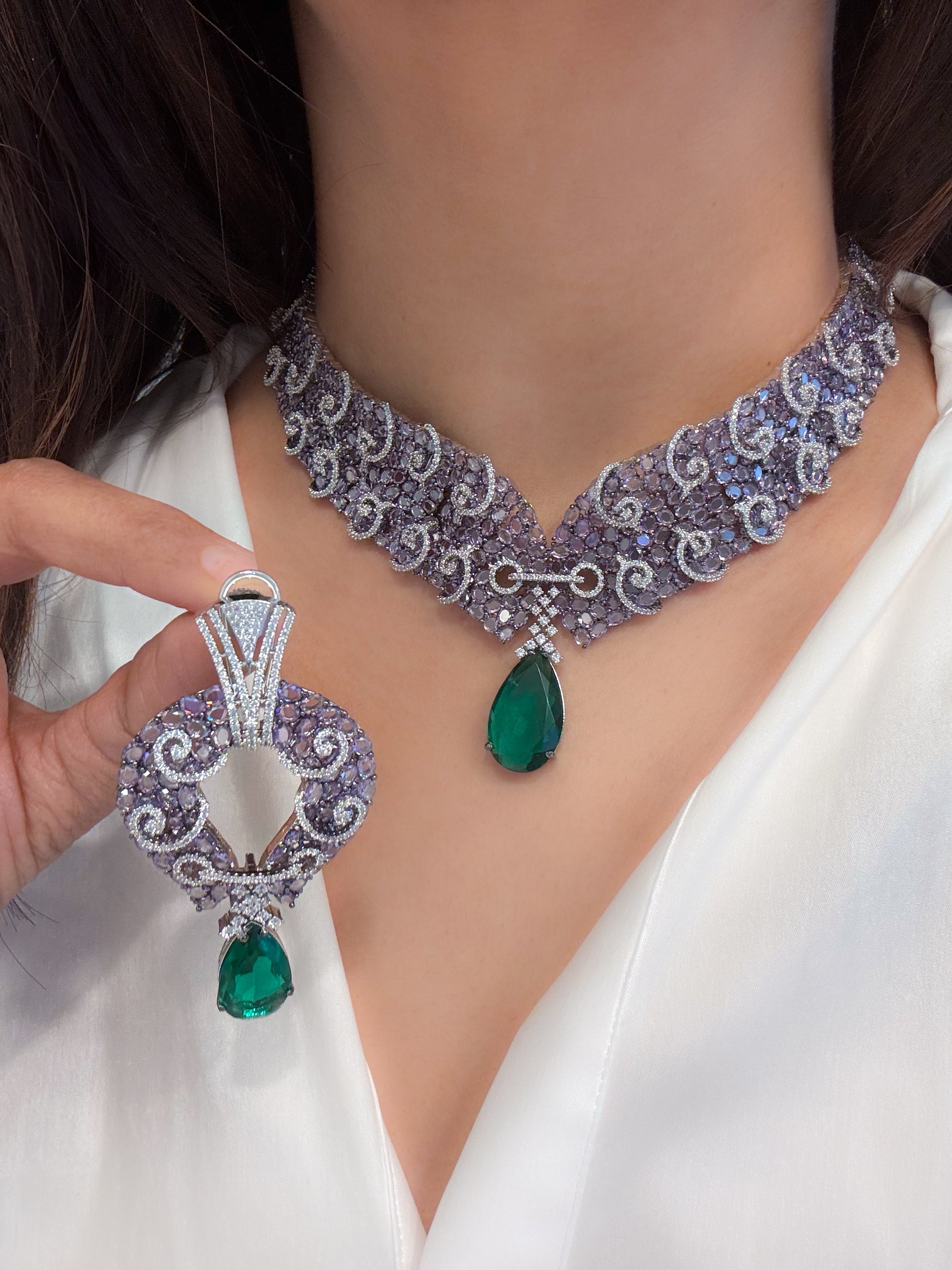 Premium Bella Micro CZ & Lavender Crystals Necklace Set