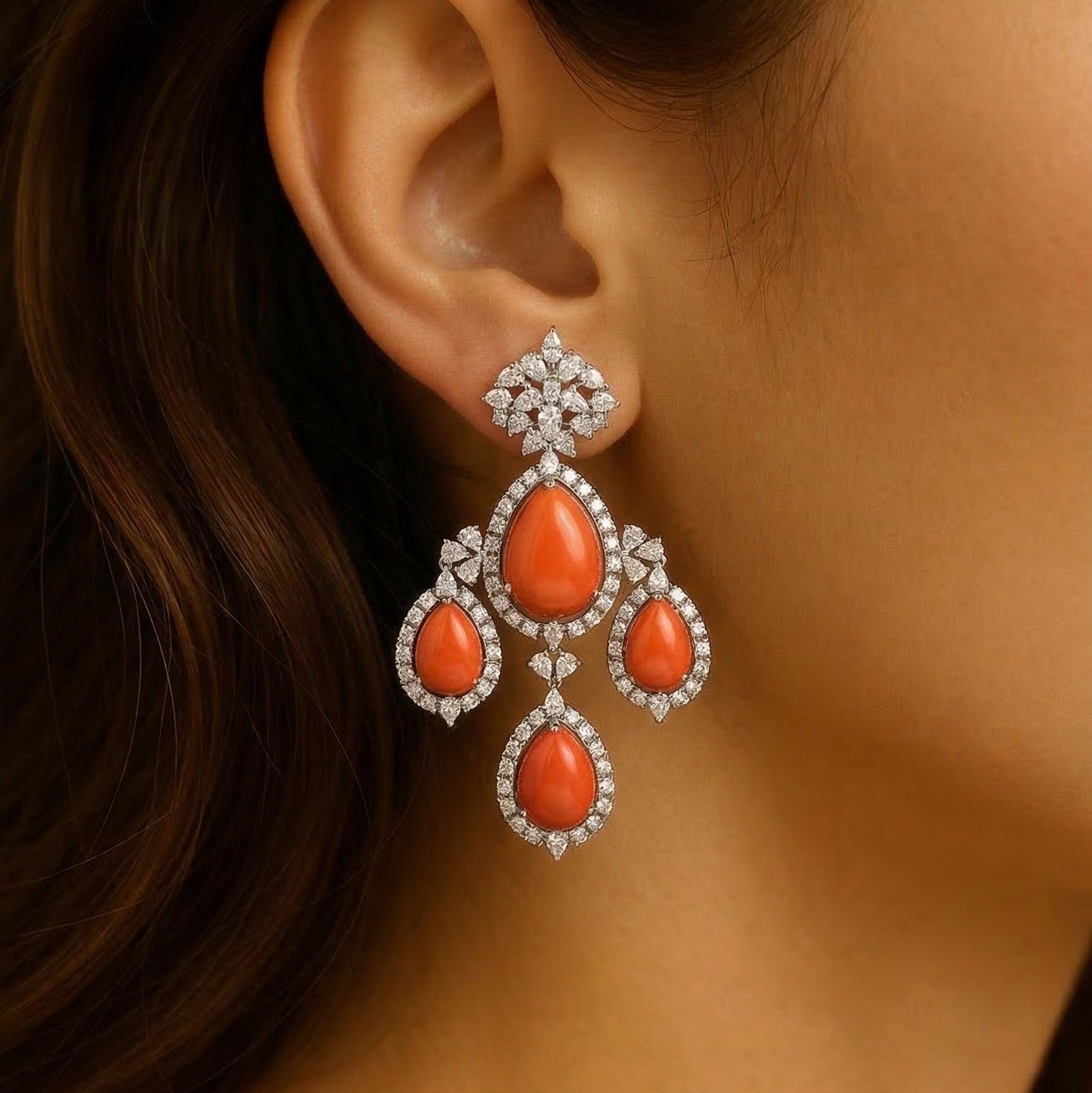 Premium CZ & Coral Earrings