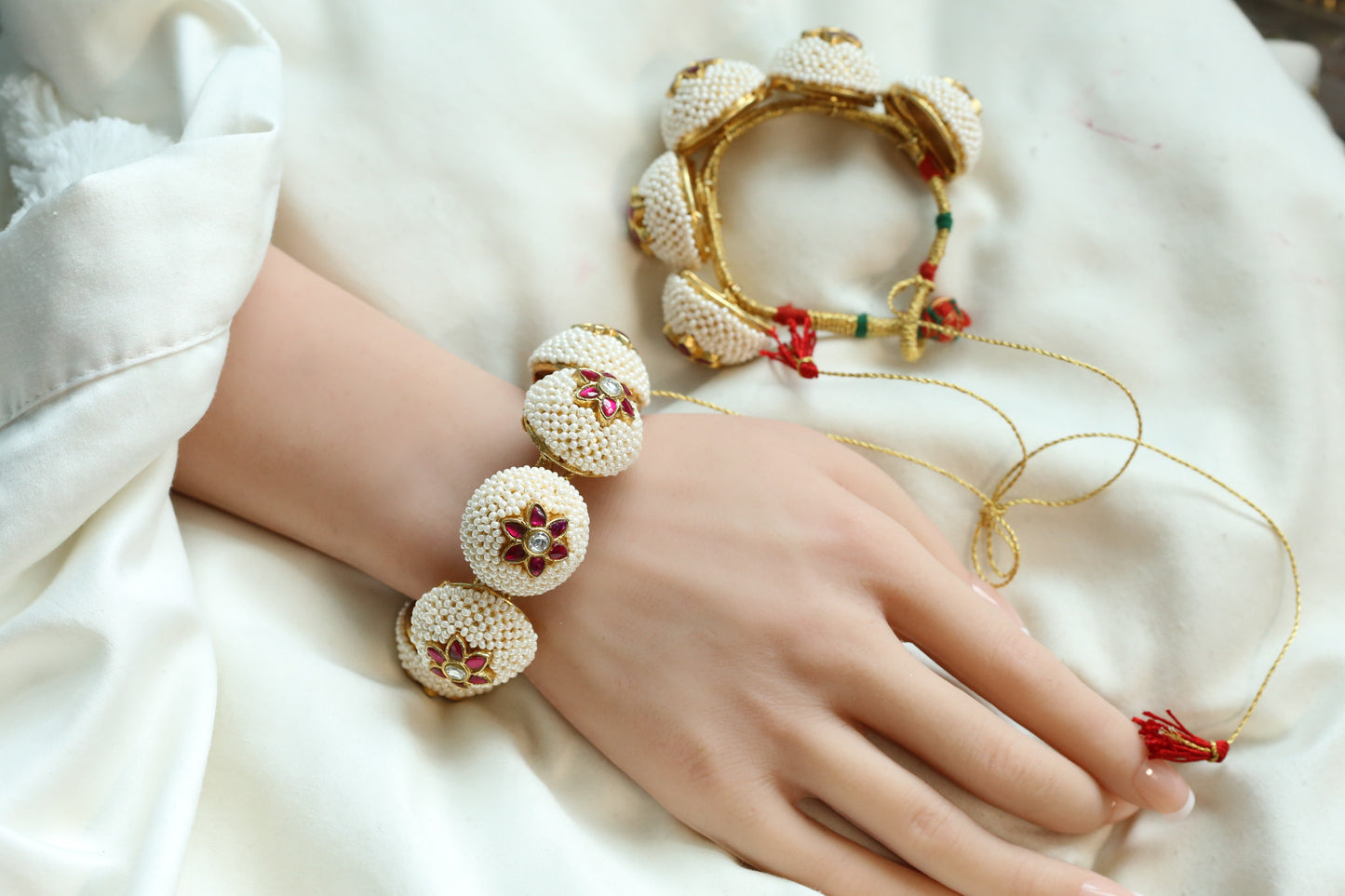 Handmade Pearls Jadau Kundan Ponchi Bracelet