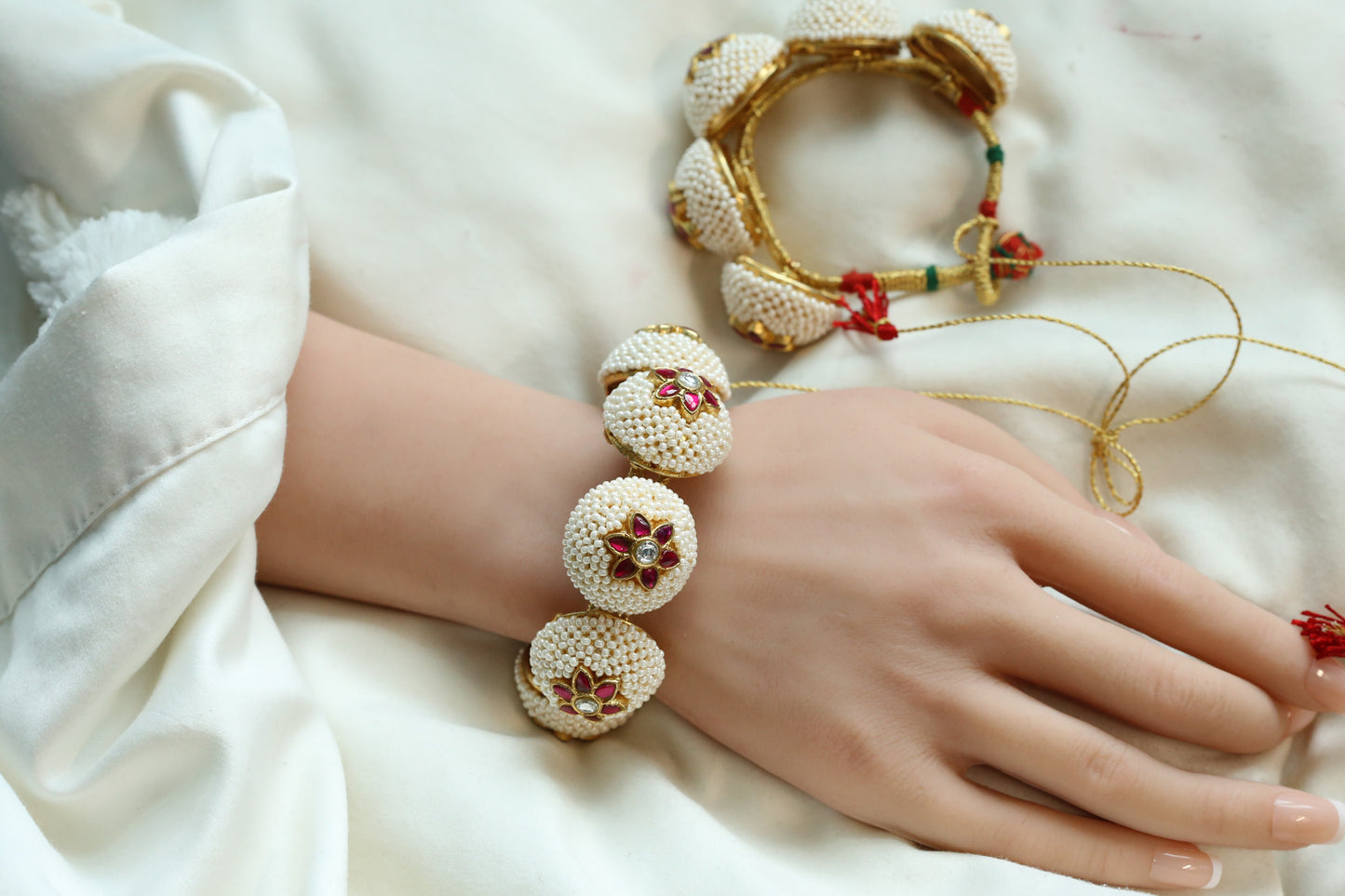 Handmade Pearls Jadau Kundan Ponchi Bracelet