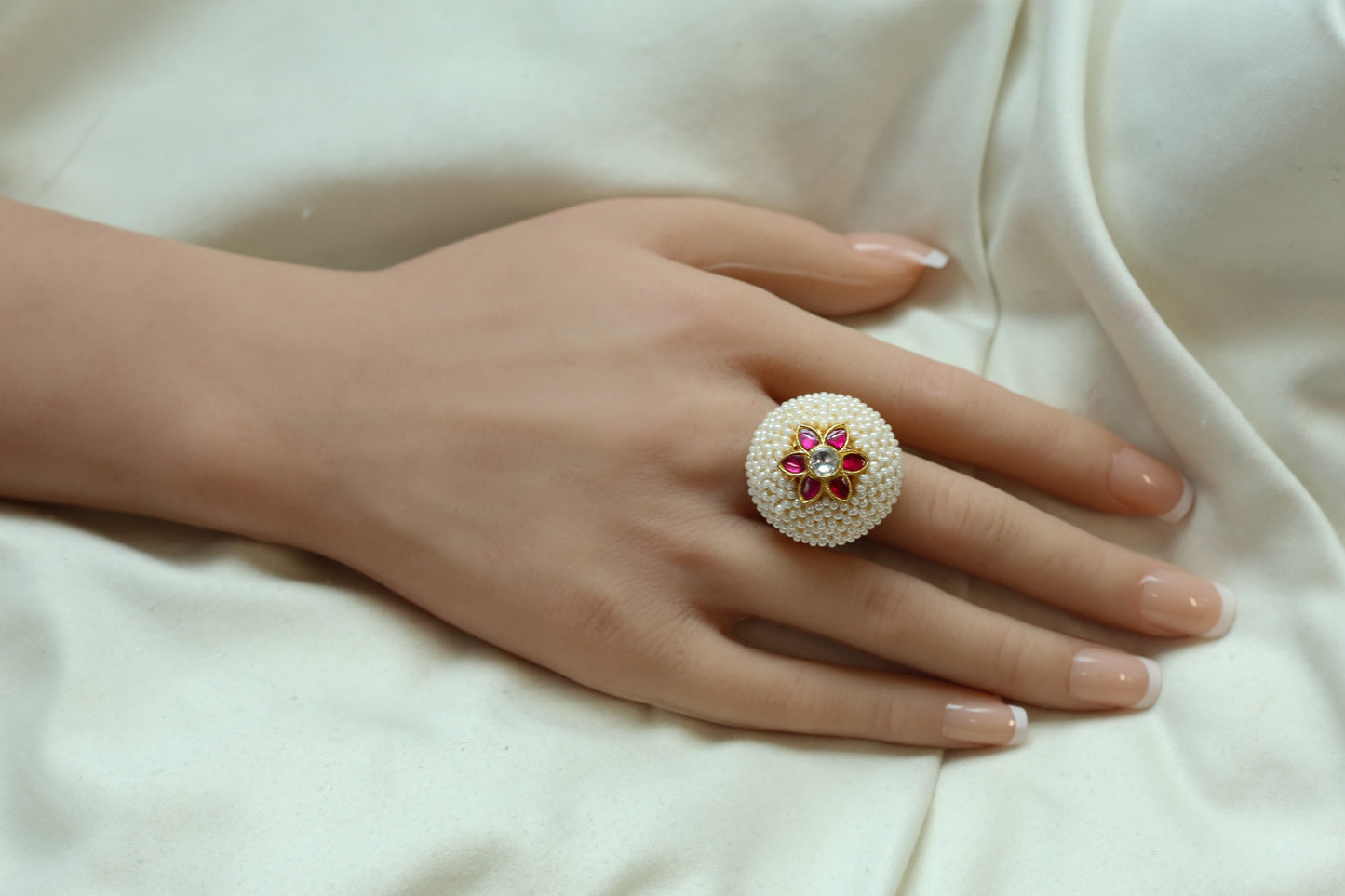 Kundan Polki Pearl Rings (Adjustable)