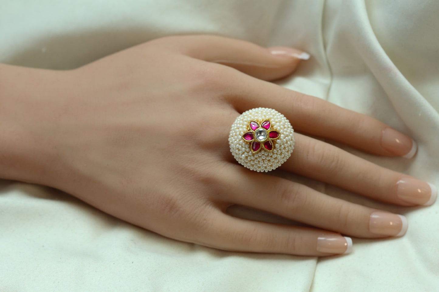 Kundan Polki Pearl Rings (Adjustable)