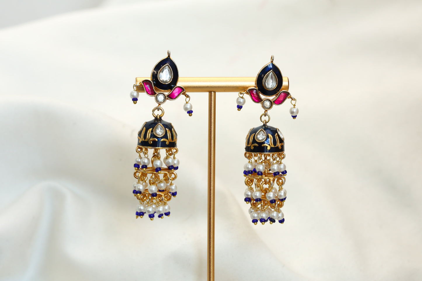 Jadau Kundan Meenakari Jhumka - Blue