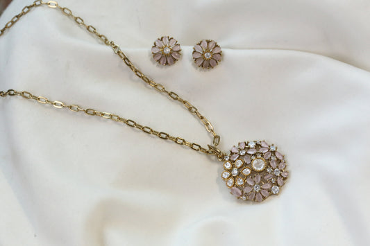 Nisha Dainty Mehndi Polish Pendant Set -Pink