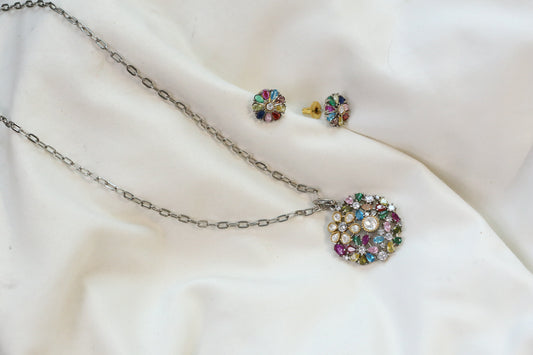Nisha Dainty Dual Tone Pendant Set - Multi