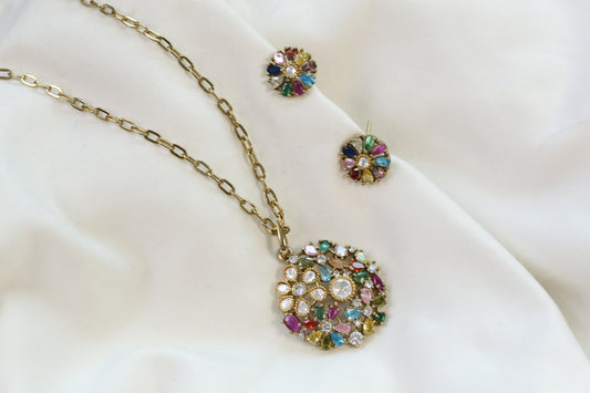 Nisha Dainty Mehndi Polish Pendant Set - Multi