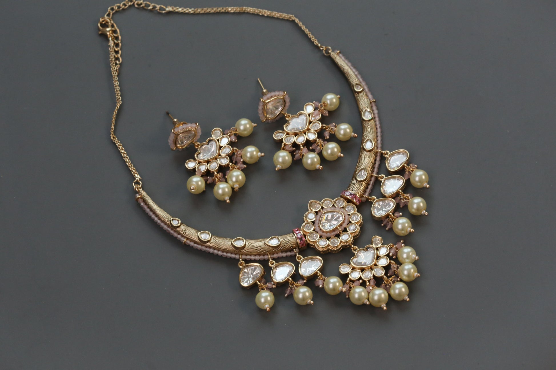 Kajal Uncut Polki Hasli Set - Blush Pink