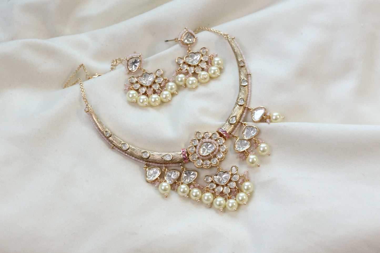Kajal Uncut Polki Hasli Set - Blush Pink
