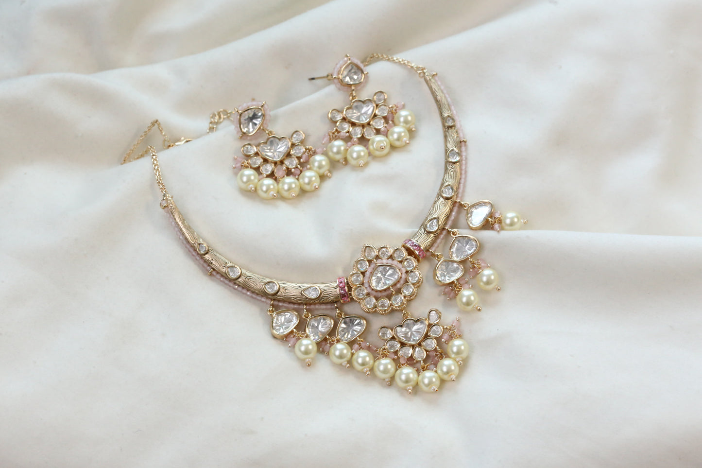 Kajal Uncut Polki Hasli Set - Blush Pink
