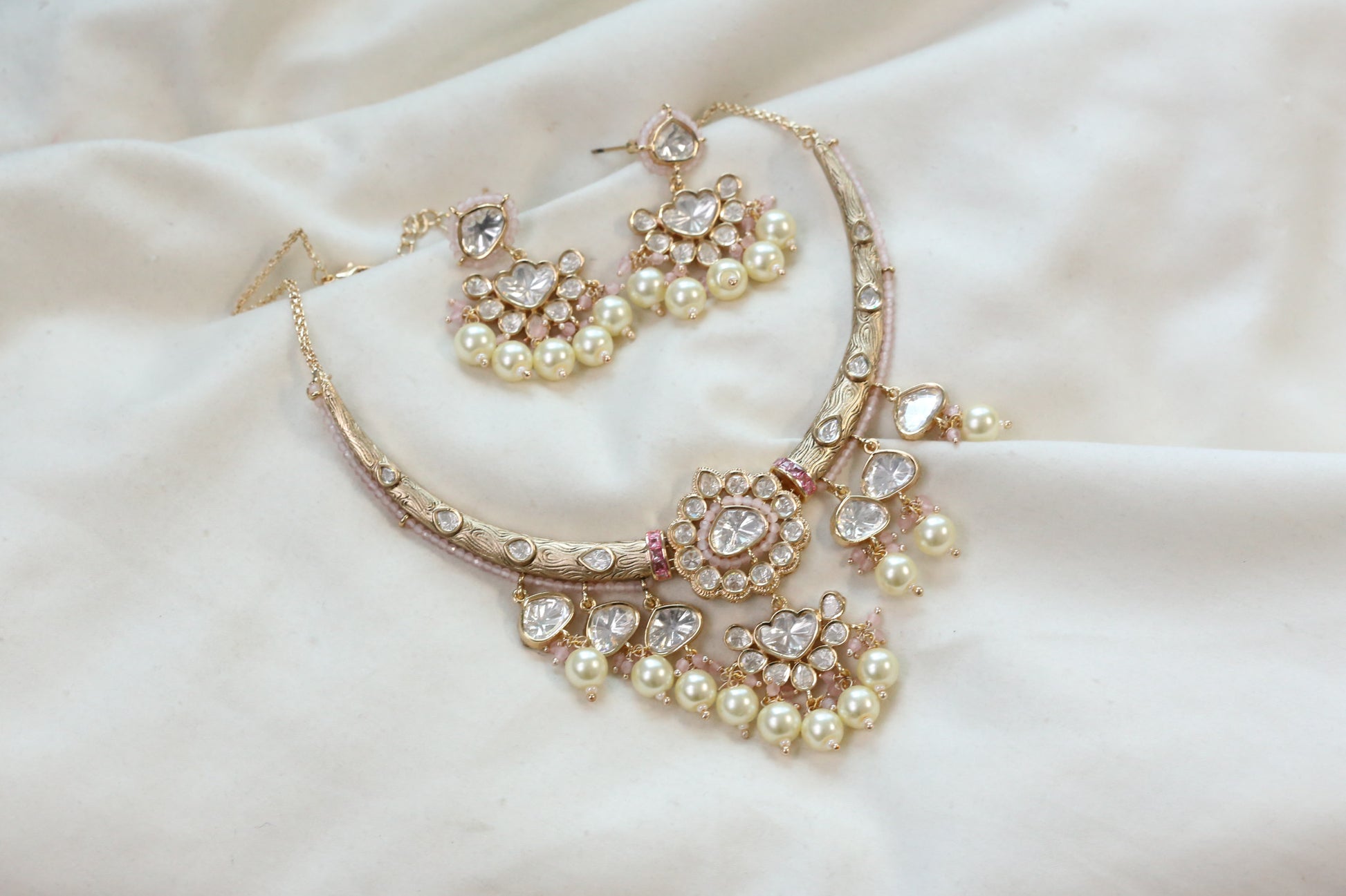 Kajal Uncut Polki Hasli Set - Blush Pink