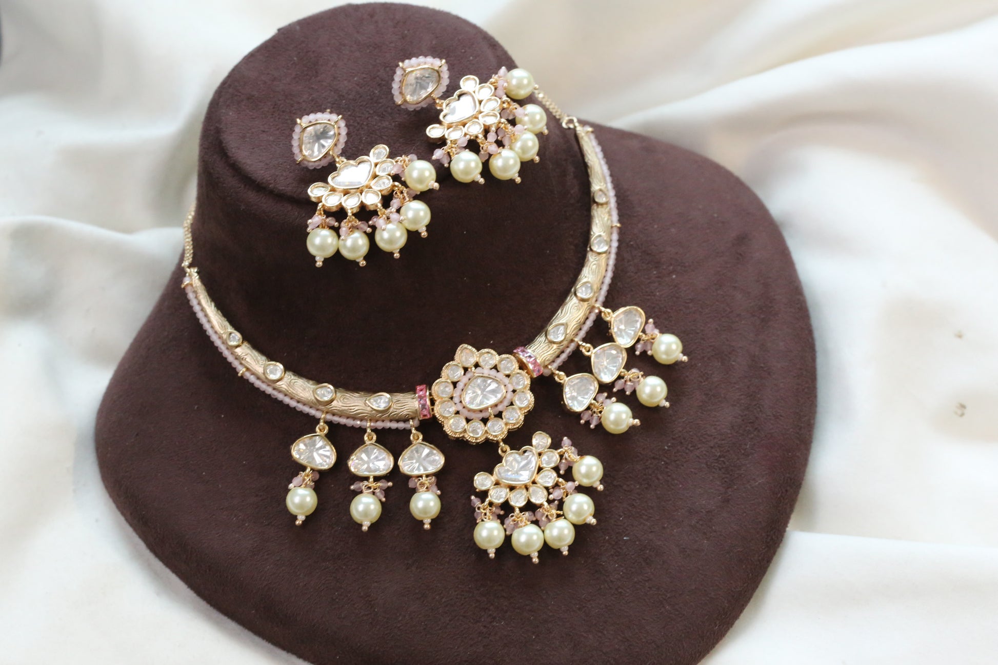 Kajal Uncut Polki Hasli Set - Blush Pink
