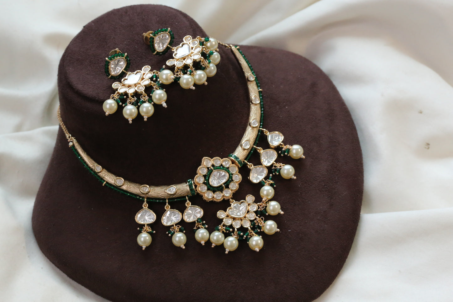 Kajal Uncut Polki Hasli Set - Green