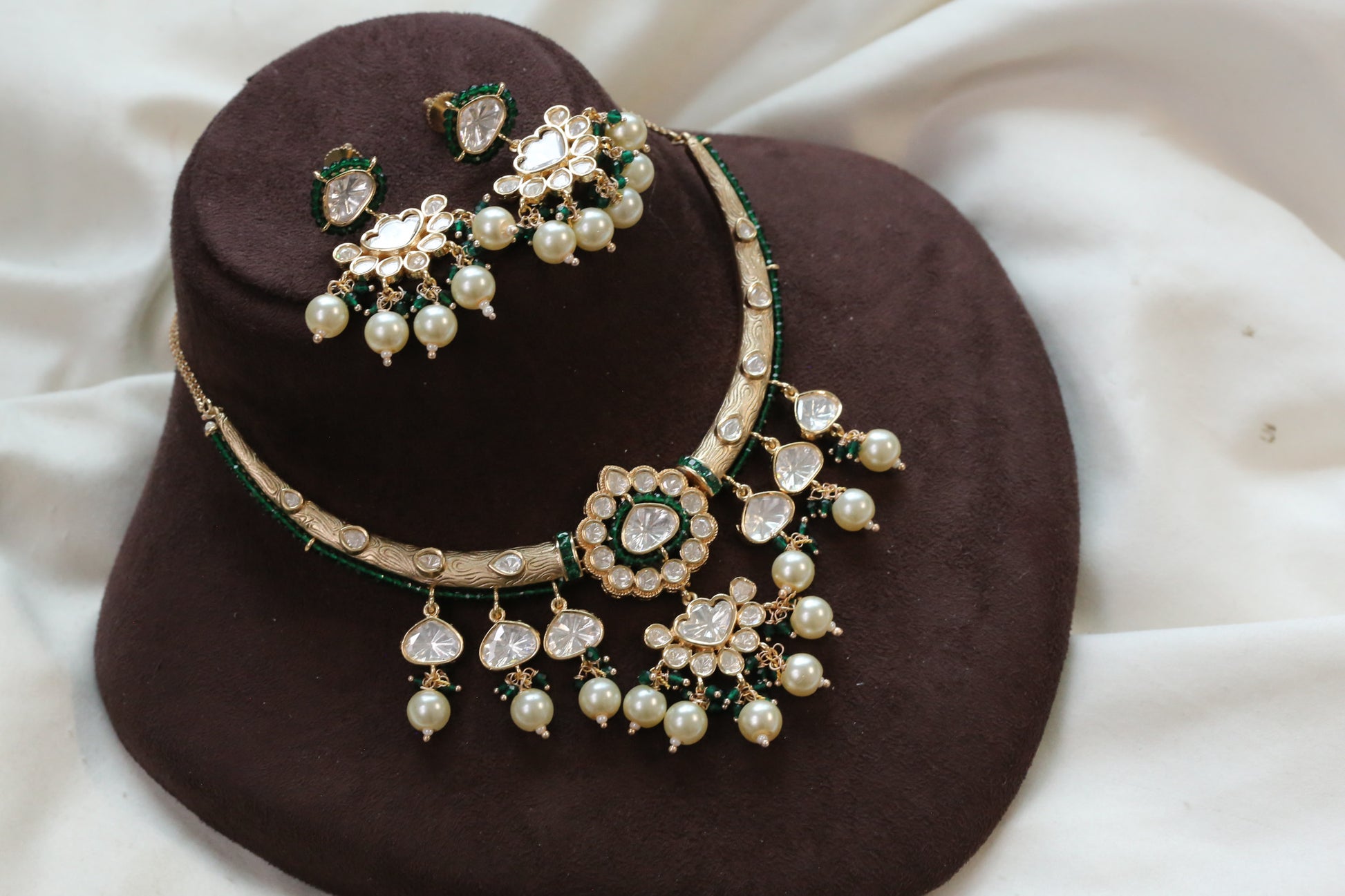 Kajal Uncut Polki Hasli Set - Green