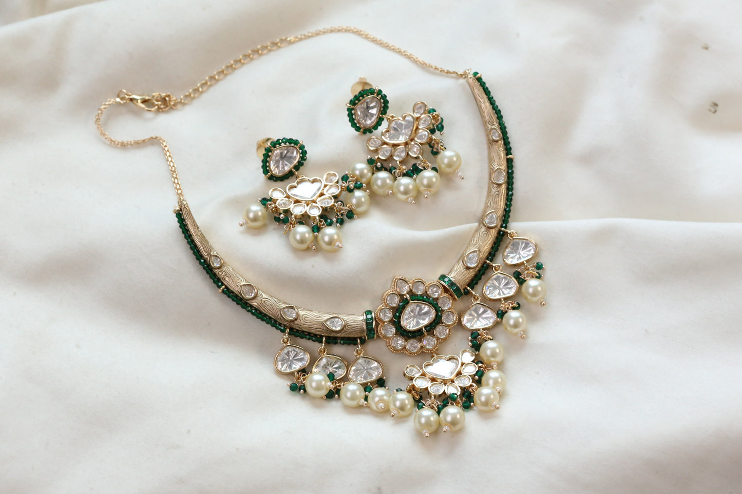 Kajal Uncut Polki Hasli Set - Green