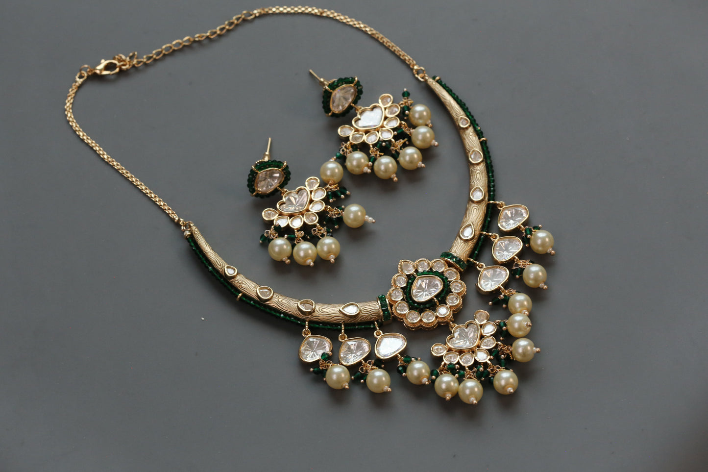 Kajal Uncut Polki Hasli Set - Green