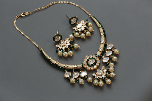 Kajal Uncut Polki Hasli Set - Green