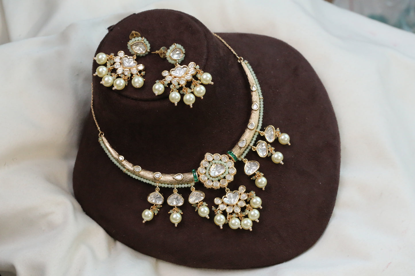 Kajal Uncut Polki Hasli Set - Mint
