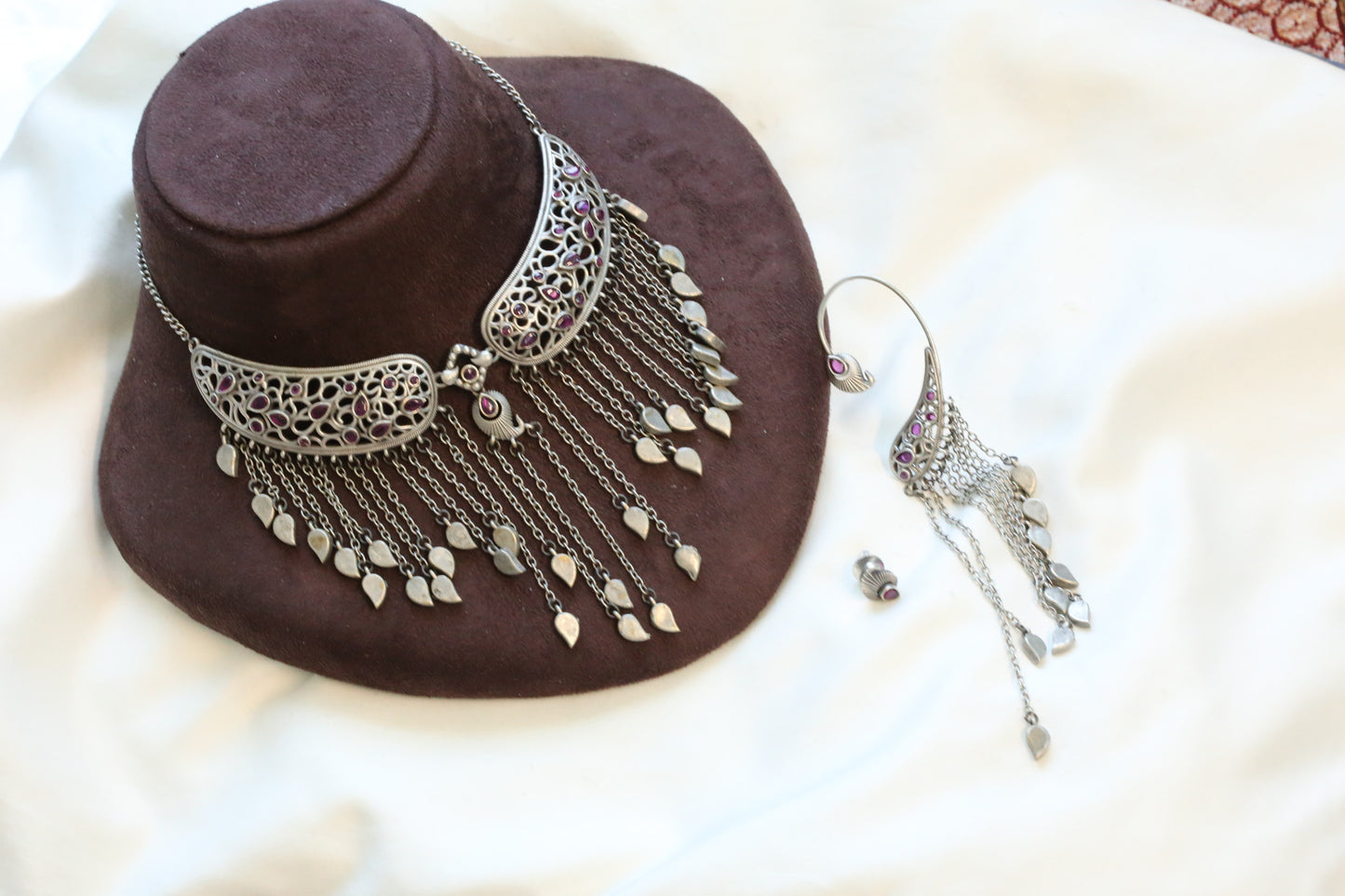 Kinjal Dave Style Fusion Oxidized Set - Ruby