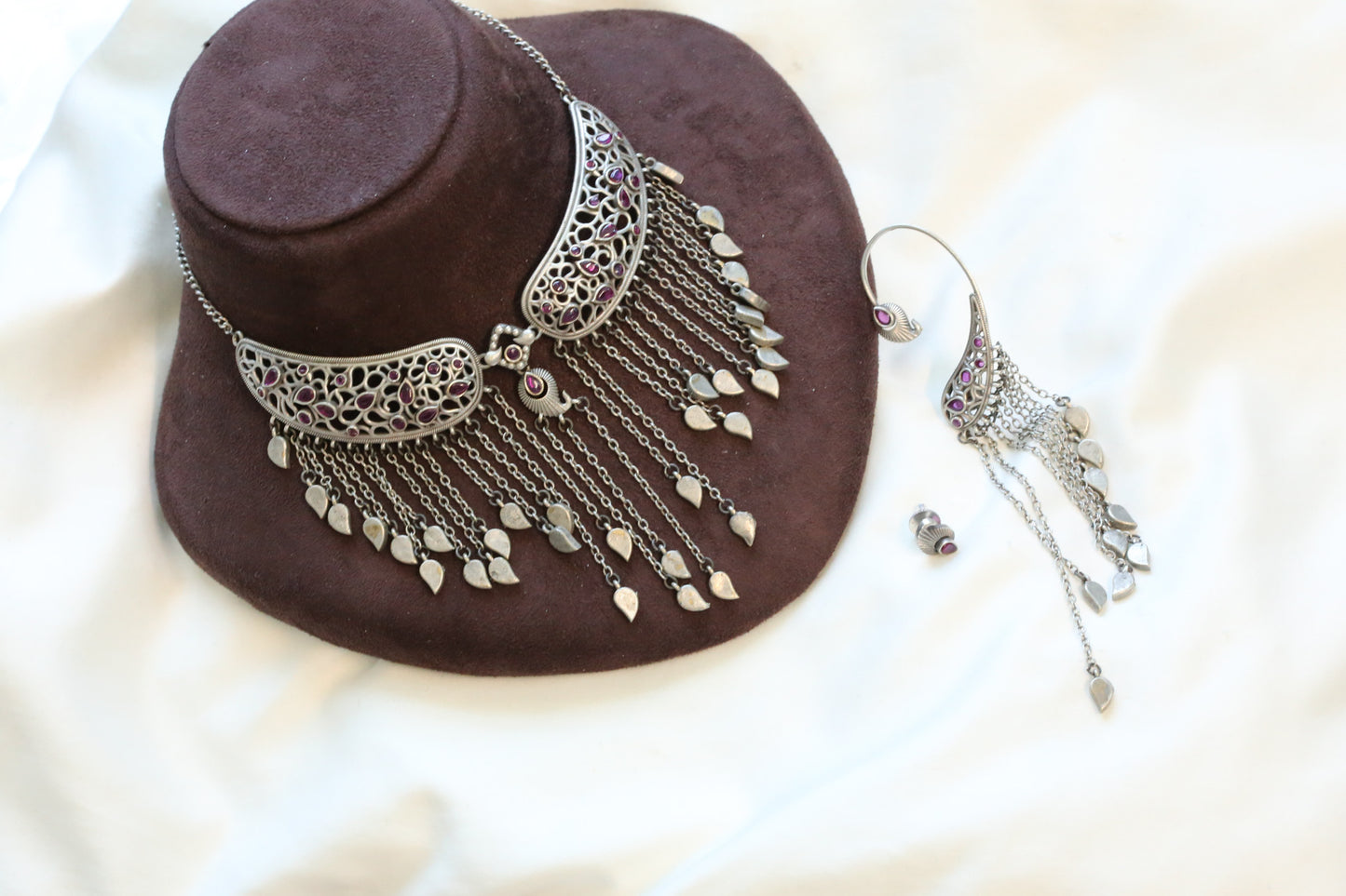 Kinjal Dave Style Fusion Oxidized Set - Ruby