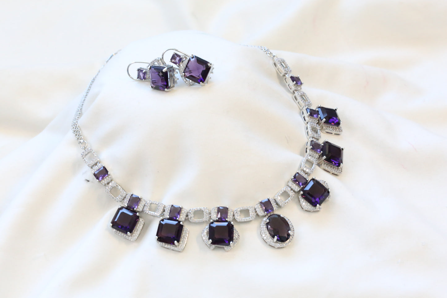 Premium Purple CZ Necklace Set