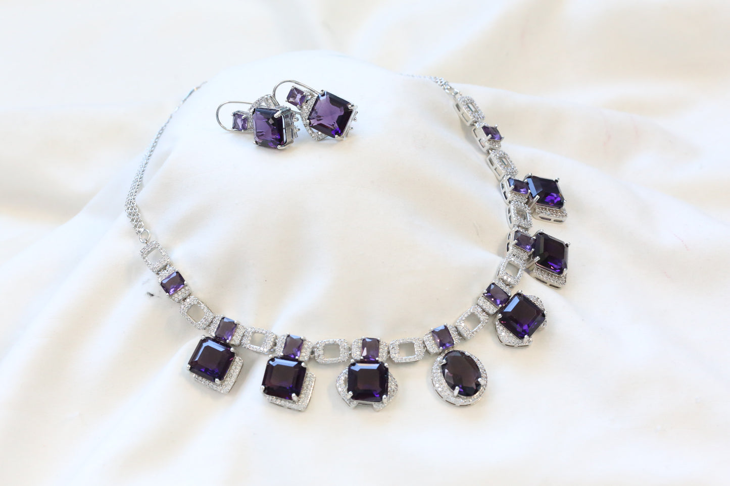 Premium Purple CZ Necklace Set