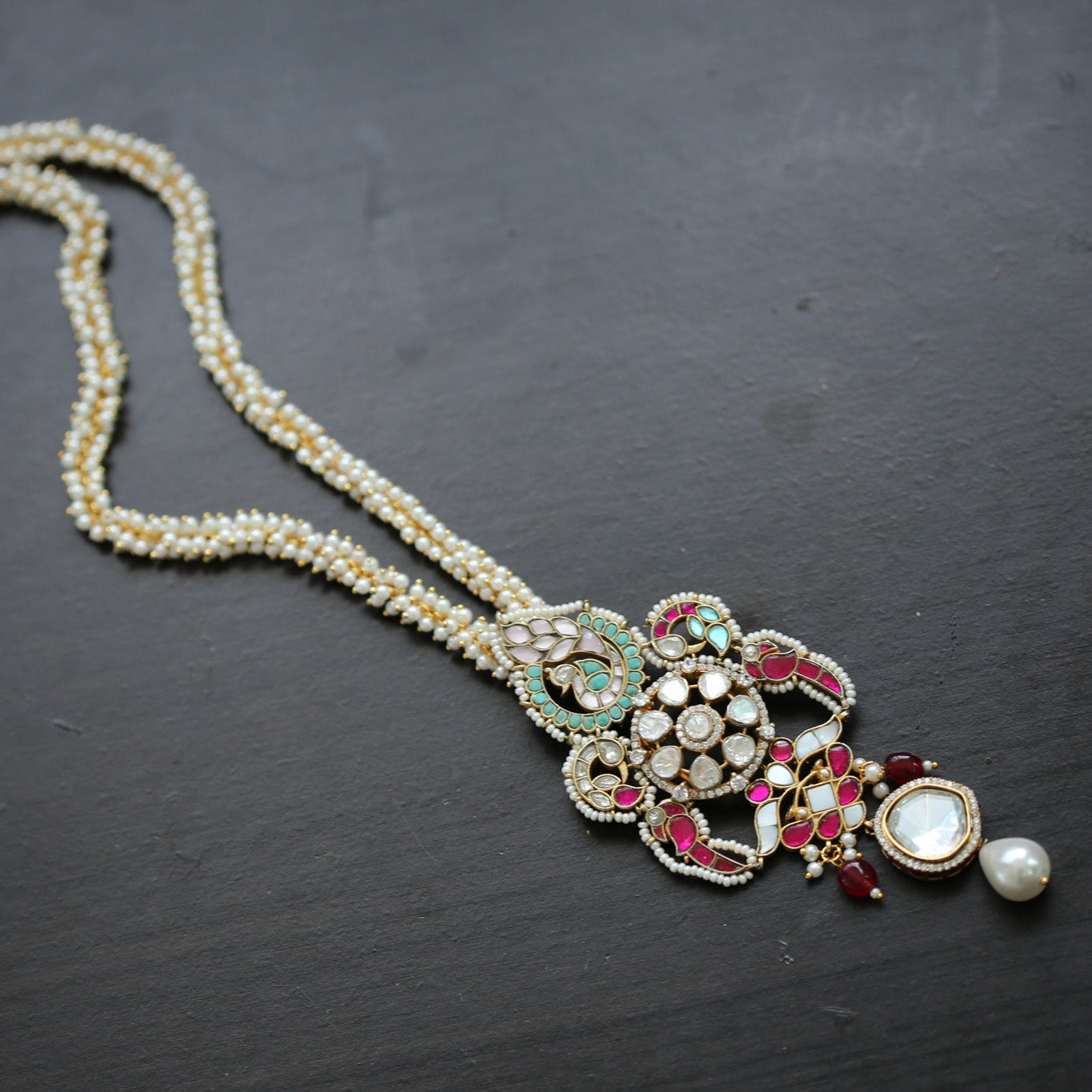 Isha Fusion Polki & Kundan Necklace (Removable Chain & Hasli)