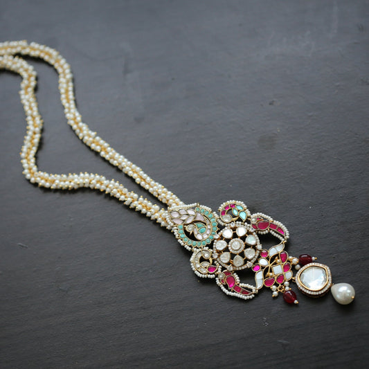 Isha Fusion Polki & Kundan Necklace (Removable Chain & Hasli)