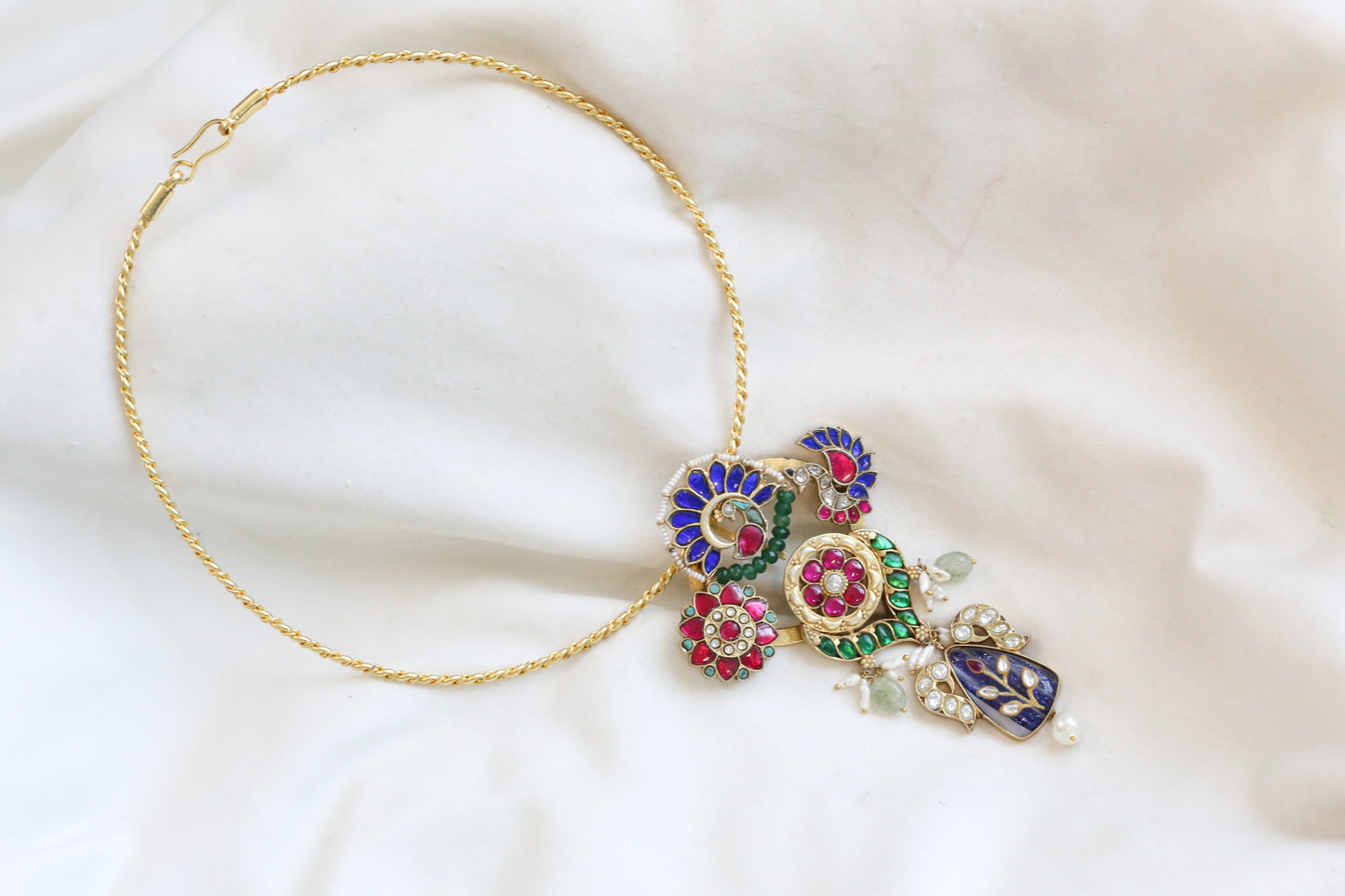 Sasha Fusion Polki & Kundan Necklace (Removable Chain & Hasli)