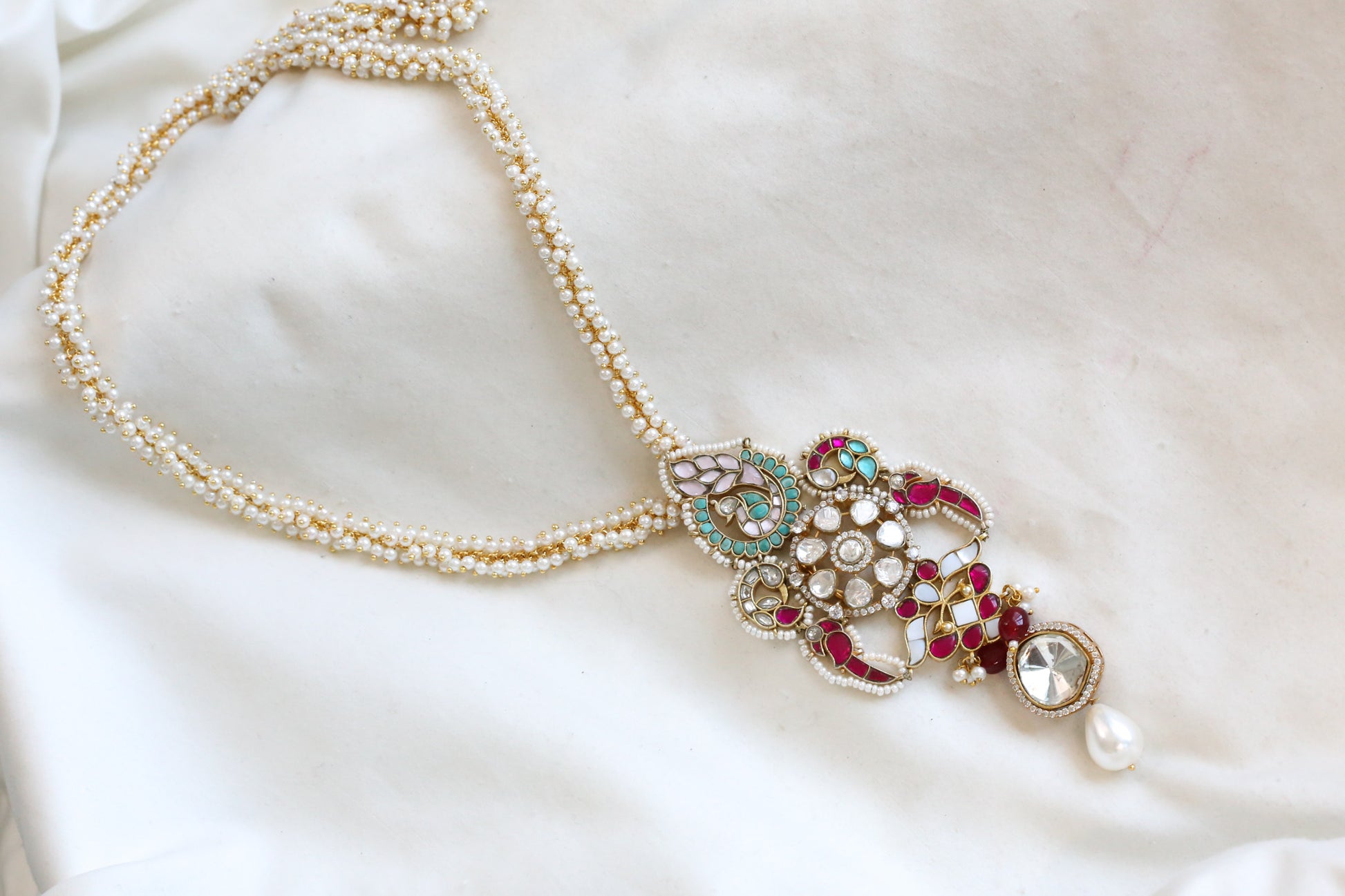 Isha Fusion Polki & Kundan Necklace (Removable Chain & Hasli)