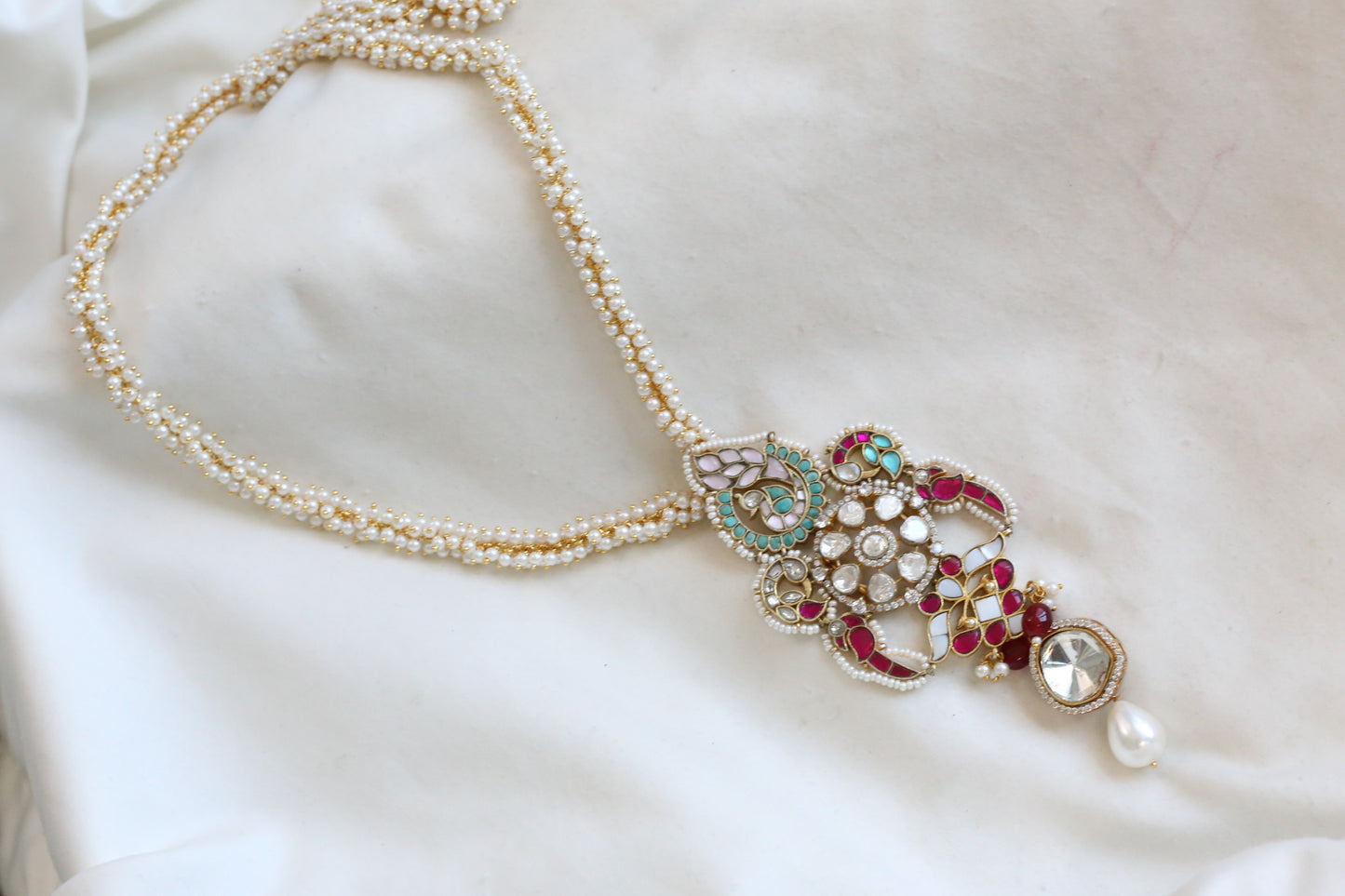 Isha Fusion Polki & Kundan Necklace (Removable Chain & Hasli)