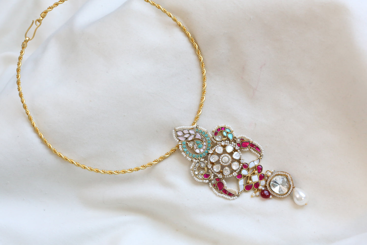 Isha Fusion Polki & Kundan Necklace (Removable Chain & Hasli)