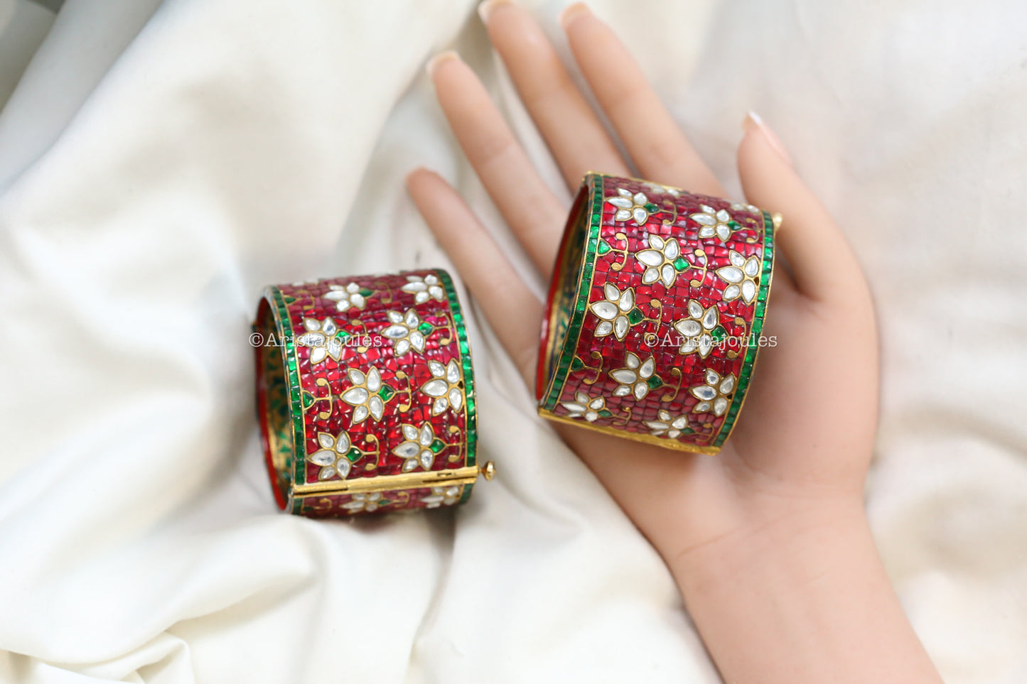Premium Zara Takkar Kundan Cuff Bangle - Red